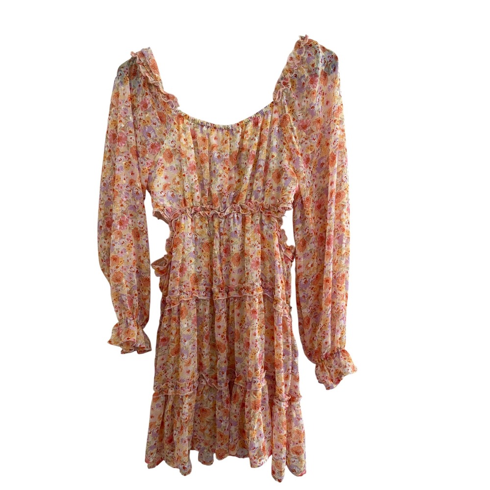 Jessica Simpson‎ Womens M Floral Ruffle Tiered Dress Boho Cottagecore Cutout - Picture 3 of 10